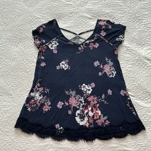 Maurices super soft floral criss cross back tee